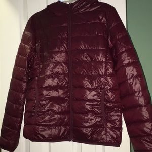 Burgundy puffer coat